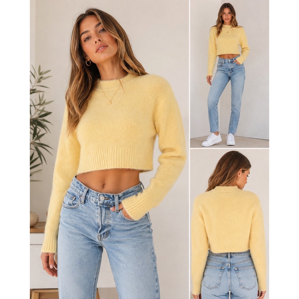 NWT Pistola Sara Alpaca Blend Mock Neck Sweater SM Softgirl Fuzzy Feminine Crop